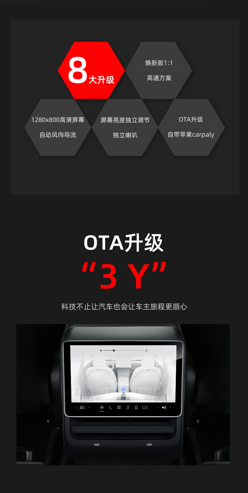 8inch Model 3/Y Special Renewed Version Rear Entertainment Screen Qualcomm Android System Supports 4g Card