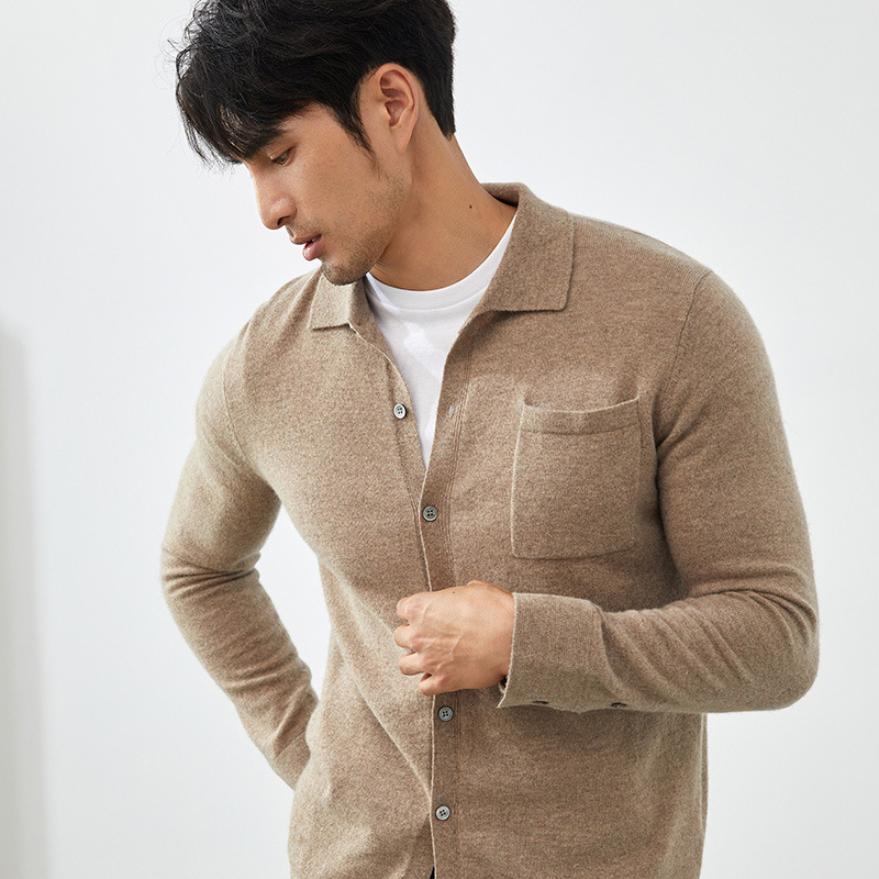 New POLO Collar Men's Cashmere Cardigan Business Lapel Cashmere Jacket Autumn and Winter Long Sleeve Sweater Trendy Wool Cardigan