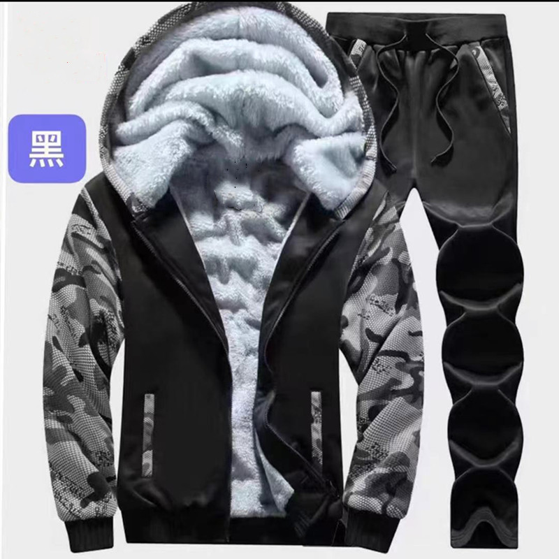Transfronterizos de tamaño europeo un juego de camisa de terciopelo para hombres otoño y invierno grueso chaqueta con capuchón marca inchao juego deportivo cálido