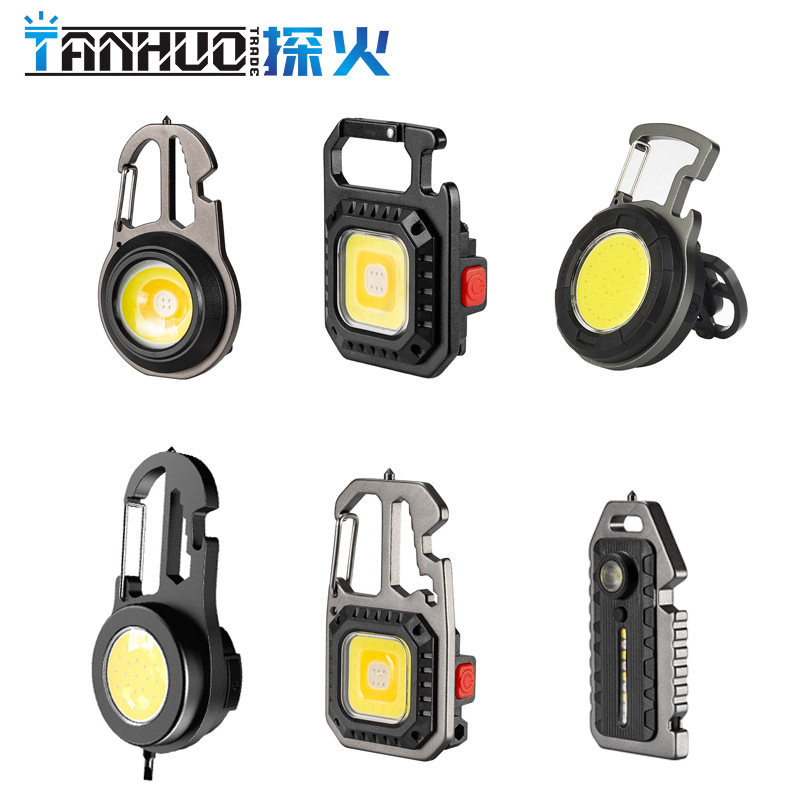 Factory Hot Selling COB Keychain Light Multifunctional Outdoor Portable Mini Work Light with Magnet and Pocket Light High Brightness