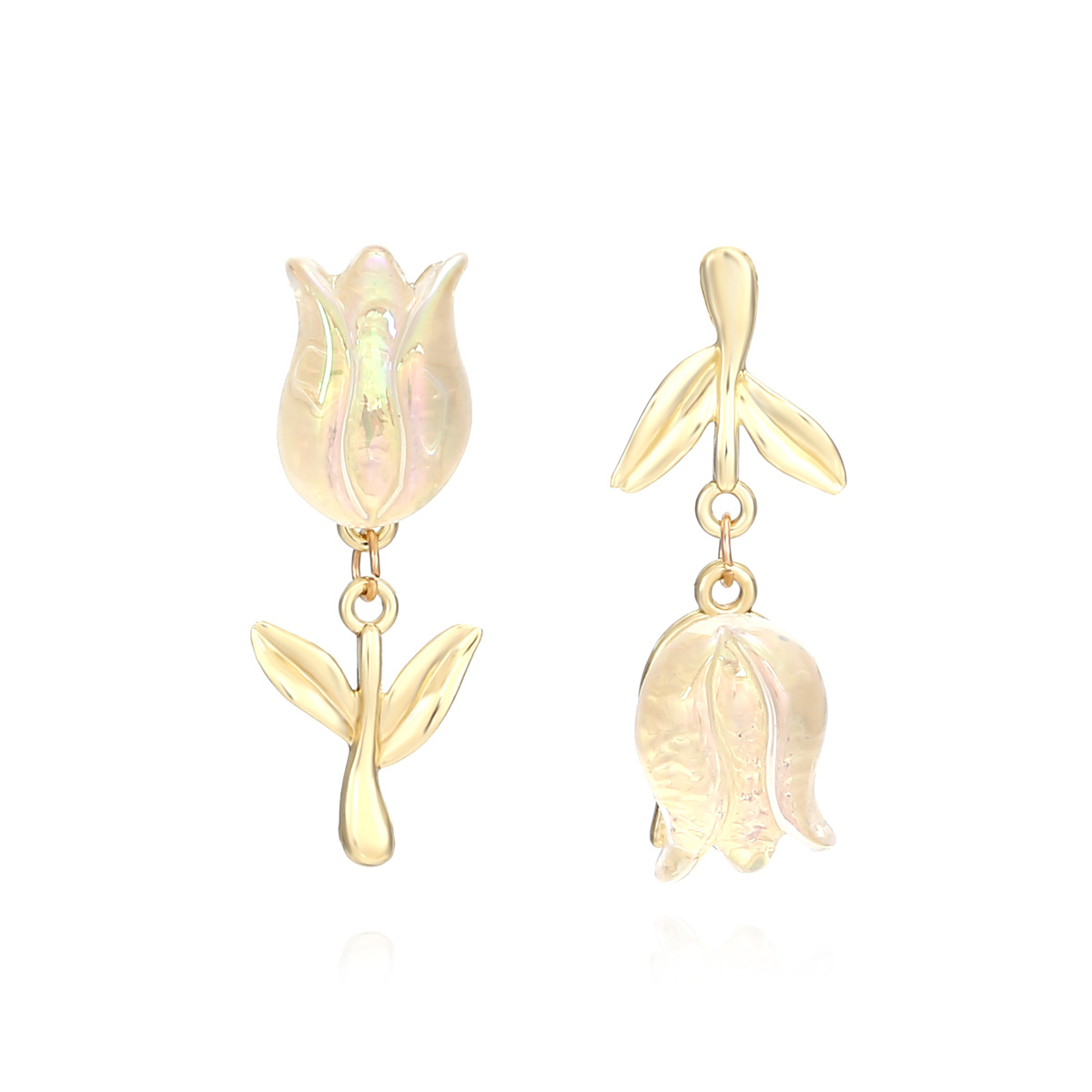 1 Paire Sucré Style Simple Fleur Placage Incruster Alliage Résine Boucles D'oreilles display picture 2