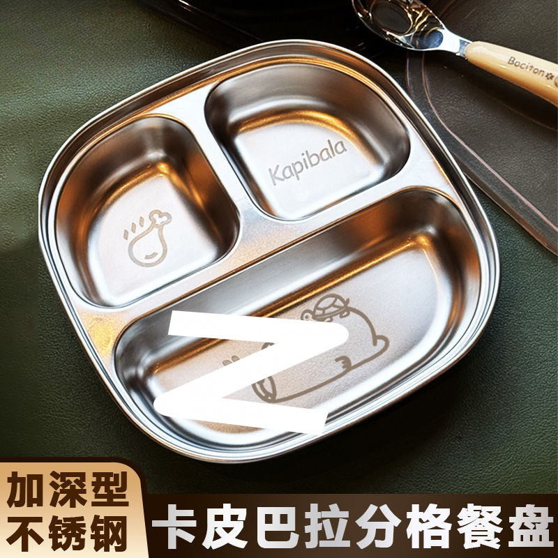 Stainless Steel Children's Dinner Plate, Baby Eating Cartoon Plate, Household Student Portable Compartmentalized Lunch Box, Cross-Border