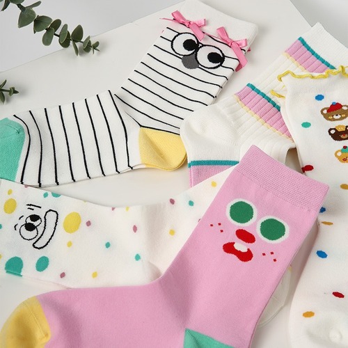 R8617 original women's socks 24 spring cute girl wind tube socks bow bear cotton gift box socks women's trend