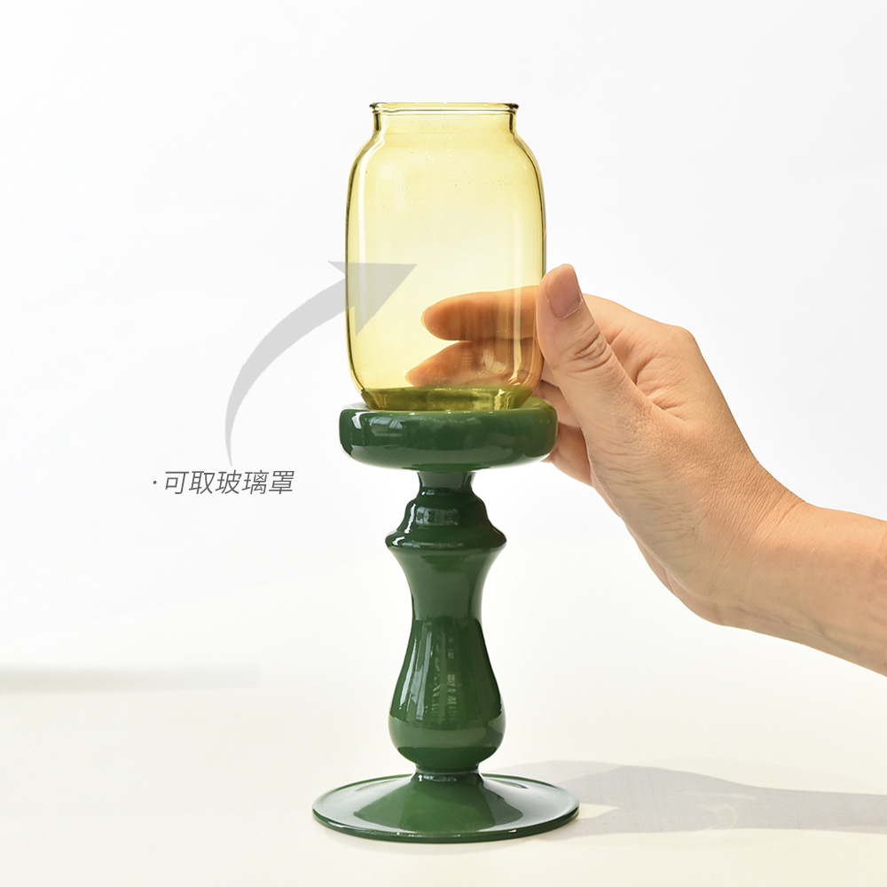Nuevo estilo chino Zen Ming y Qing candelabro sala de té aromática atmósfera candelabro de vidrio casa lámpara de vela de suelo decoración ceremonia del té