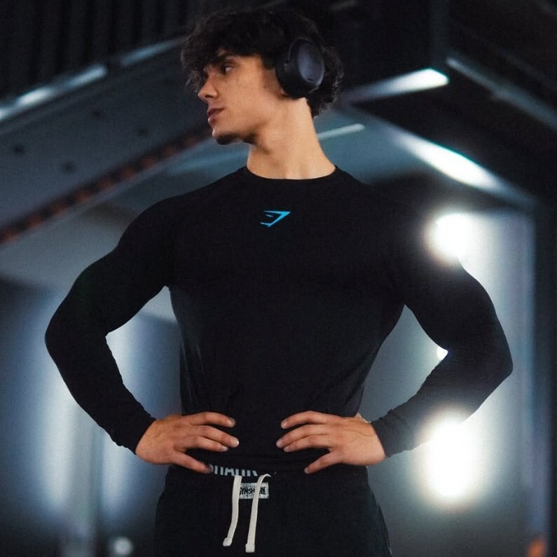 Gymshark New American-Style Men's Sports Casual Running Exercise Fitness Training Elastic Quick-Drying Tight-Fitting Long-Sleeved