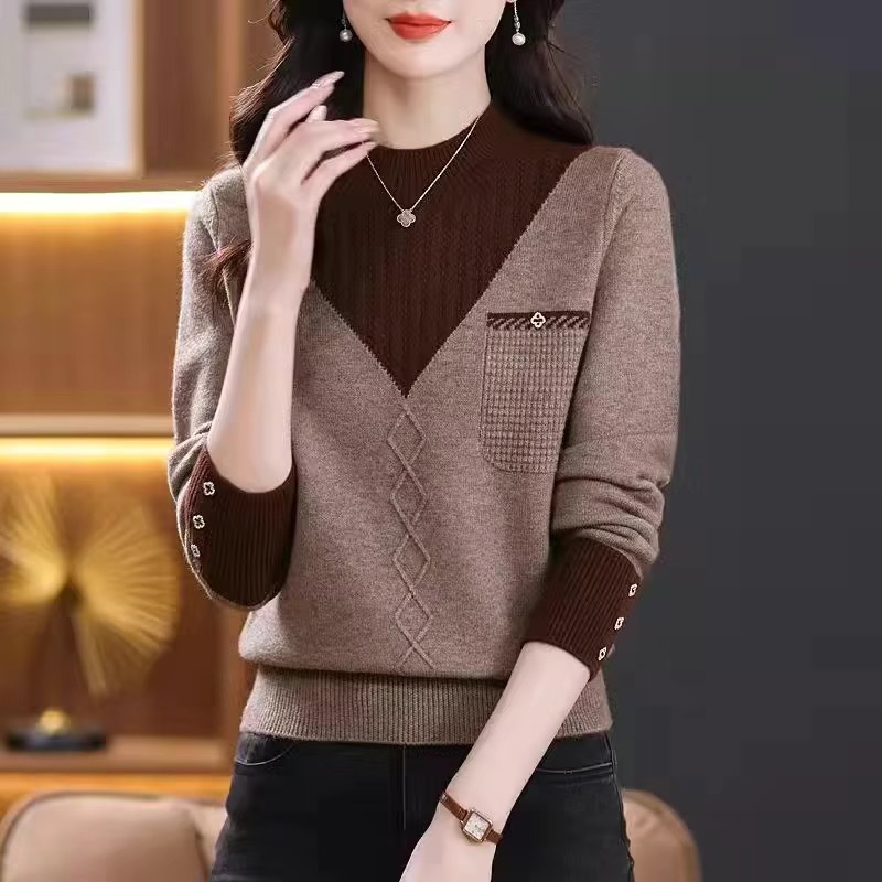 新款年轻妈妈装毛衣宽松中老年女士打底衫套头女式针织毛衫上衣|undefined