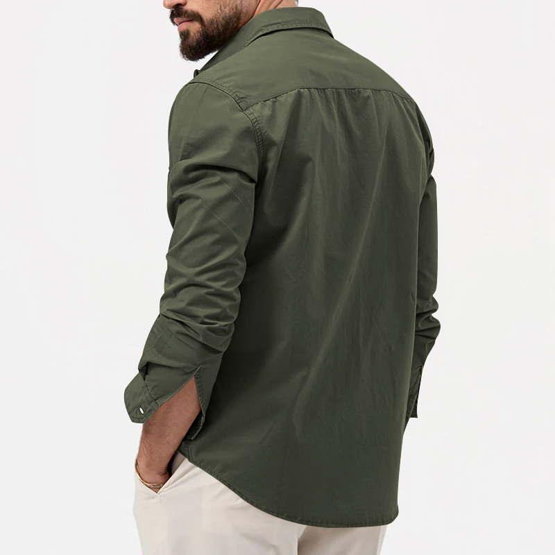 Men's Casual Long Sleeved Shirt Multi-pocket Button-down Top_voghion.com
