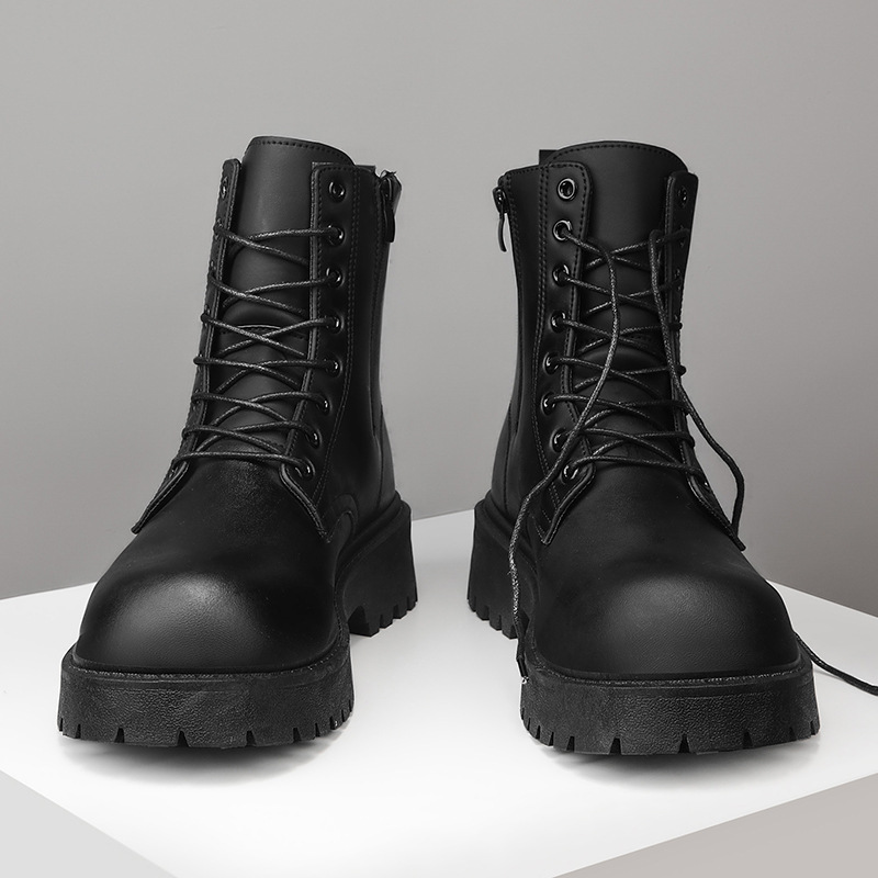 Otoño Martin botas zipper lateral hombre zapatos de cuero de altura británicos botas de cuero de cintura alta retro pareja botas de moto impermeables