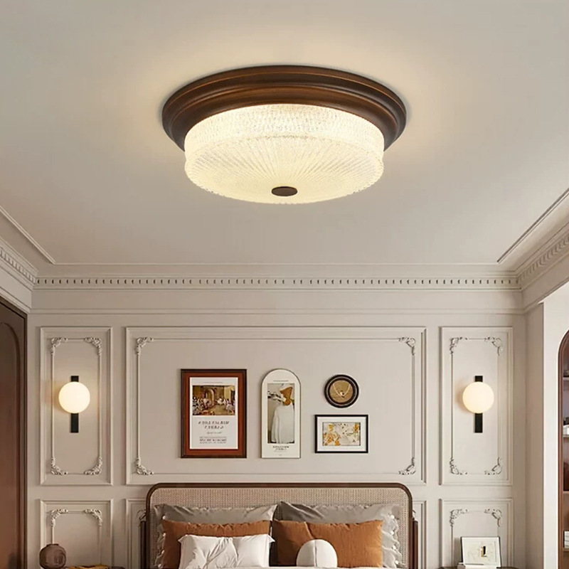 Luz de dormitorio medieval francesa simple retro redonda led sala de estar dormitorio principal estudio americano lámpara de techo