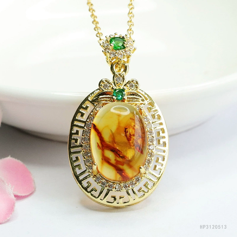Yiyu натуральный янтарный кулон цветочный кулон ожерелье национальный ветер ювелирная фабрика оптовая продажа волос HP3120513