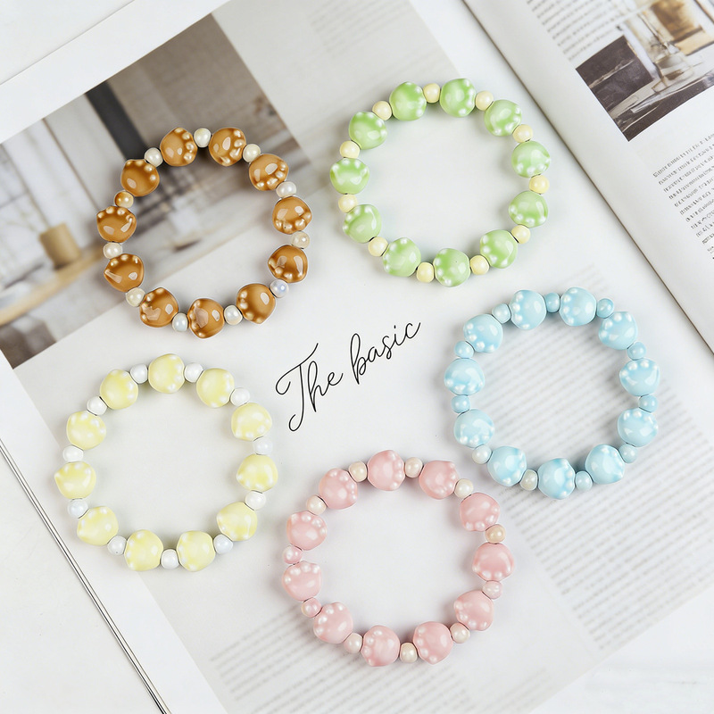 Jingdezhen Ceramic Bracelet Versatile Trendy Fresh Style Cartoon Pink Cat Paw Beaded Gift Travel Outfit Wholesale Jingdezhen Ceramic Bracelet Versatile Trendy Fresh Style Cartoon Pink Cat Paw Beaded Gift Travel Outfit Wholesale