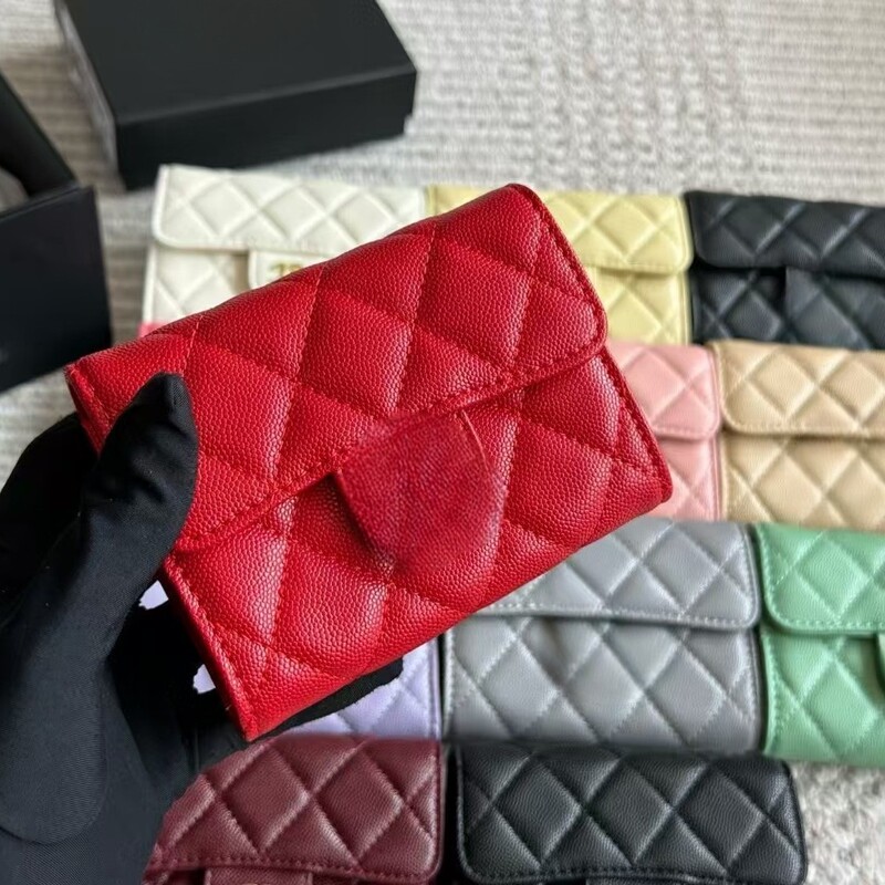 C Brand 2025 New Quilted Caviar Wallet Short Style Cross-Border Dropshipping Full Set Packaging