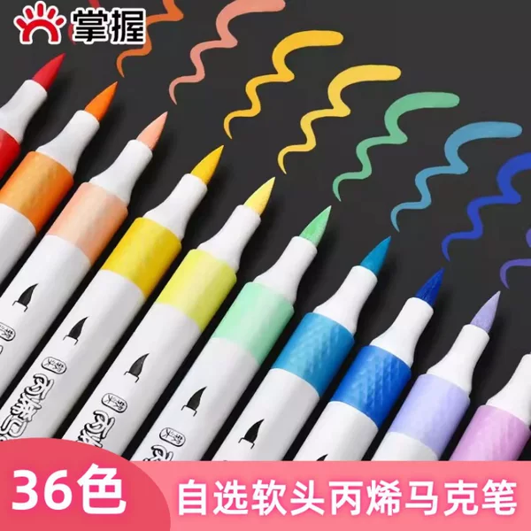 Mastering Acrylic Markers: 36 Colors of Your Choice, Refillable Soft-Tip Colored Pens, Non-Bleeding, Blendable, Single Black Paint Marker
