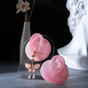 Flocked Silicone Ear Model Earring Display Stand Jewelry Photography Props Piercingable Ornament Ear Mold Double-Layer
