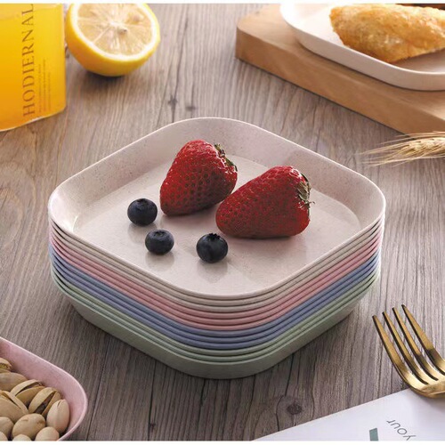 Wheat Straw Square Boneless Snack Tray Home Dried Fruit Plate Fruit Vegetable Plate Plastic Dinner Plate Small Plate Wholesale