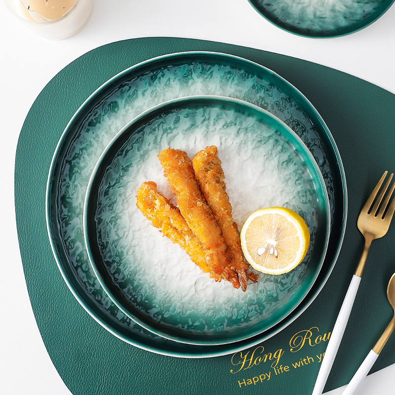 INS vajilla de cerámica de estilo japonés vintage patrón de piedra hogar desayuno disco restaurante creativo plato de ensalada occidental plato de carne