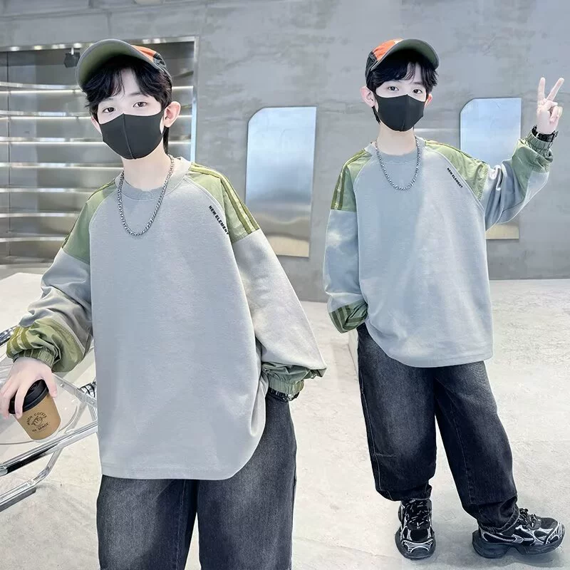 Мальчик весна и осень футболка с длинными рукавами 2024 новый детский осенний свитер