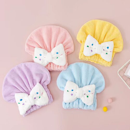 Cross-border Baby Girls' Head Towel Bath Cap with Cartoon Design, Cute & Thick, Featuring a Bow-Knot and Made from Coral Fleece for Kids' Dry Hair