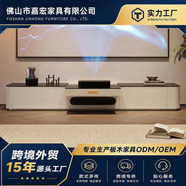意式轻奢现代简约岩板面电视柜流线型竖条纹落地柜家用客厅储物柜