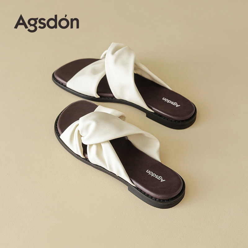 Augustion pantuflas mujeres verano 2025 nuevo estilo francés fondo plano hermoso estilo pequeño fragancia fondo suave sandalias y pantuflas casuales