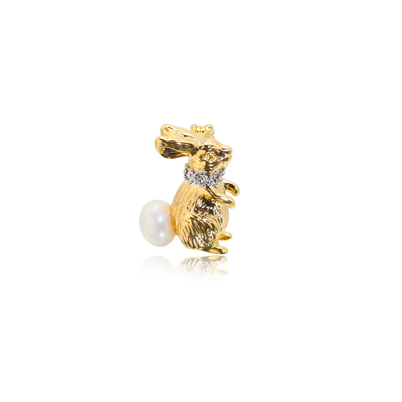 Live productos calientes perla natural conejo broche ins personalidad chica lindo japonés decorativo ramillete 18K oro galvanoplastia image 5