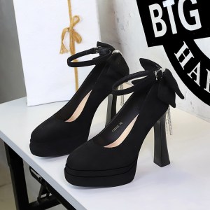 8322-H66M French style black banquet round toe super high heels waterproof platform women's shoes with butterfly bo