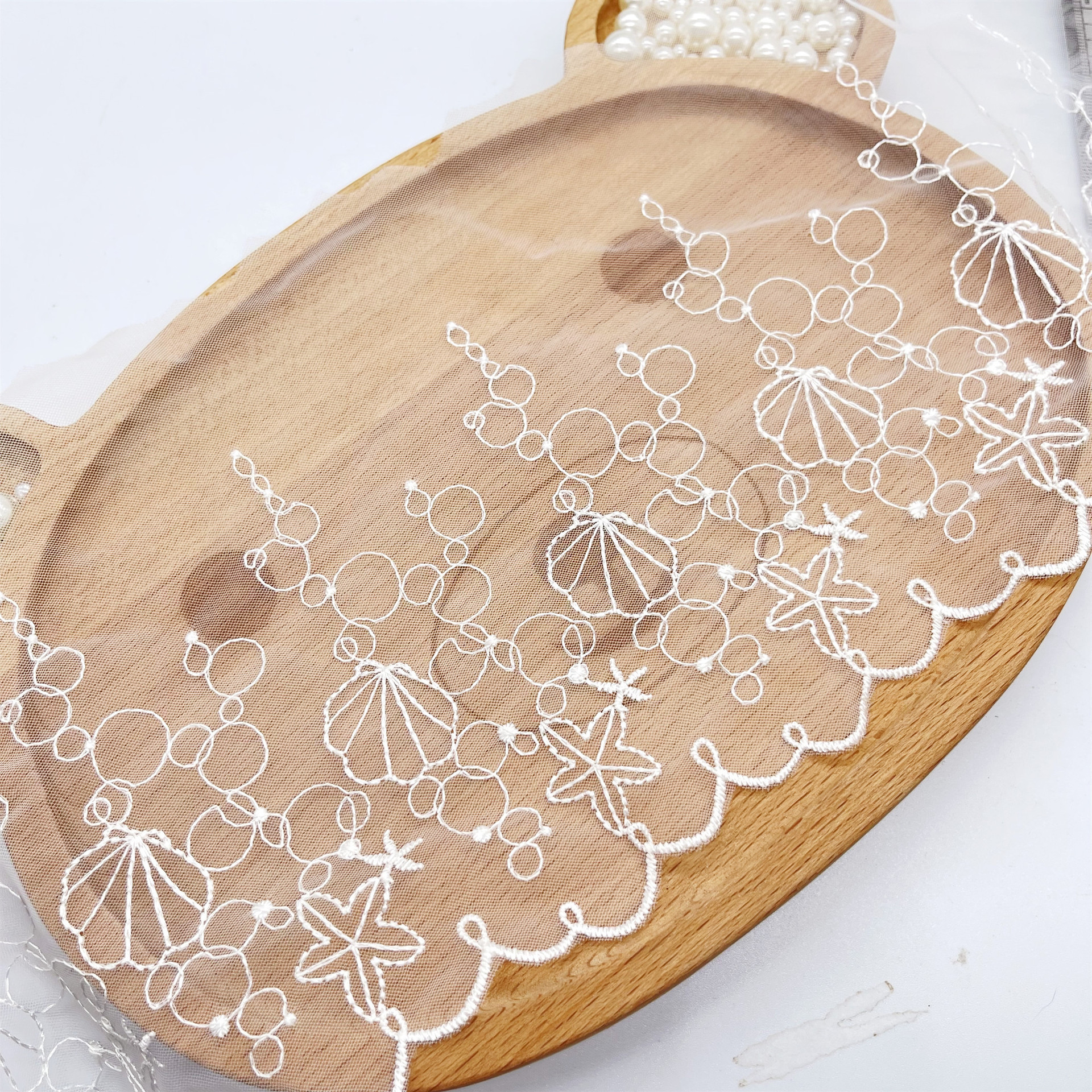 A-1670精细涤纶丝美国网刺绣贝壳美人鱼蕾丝花边辅料