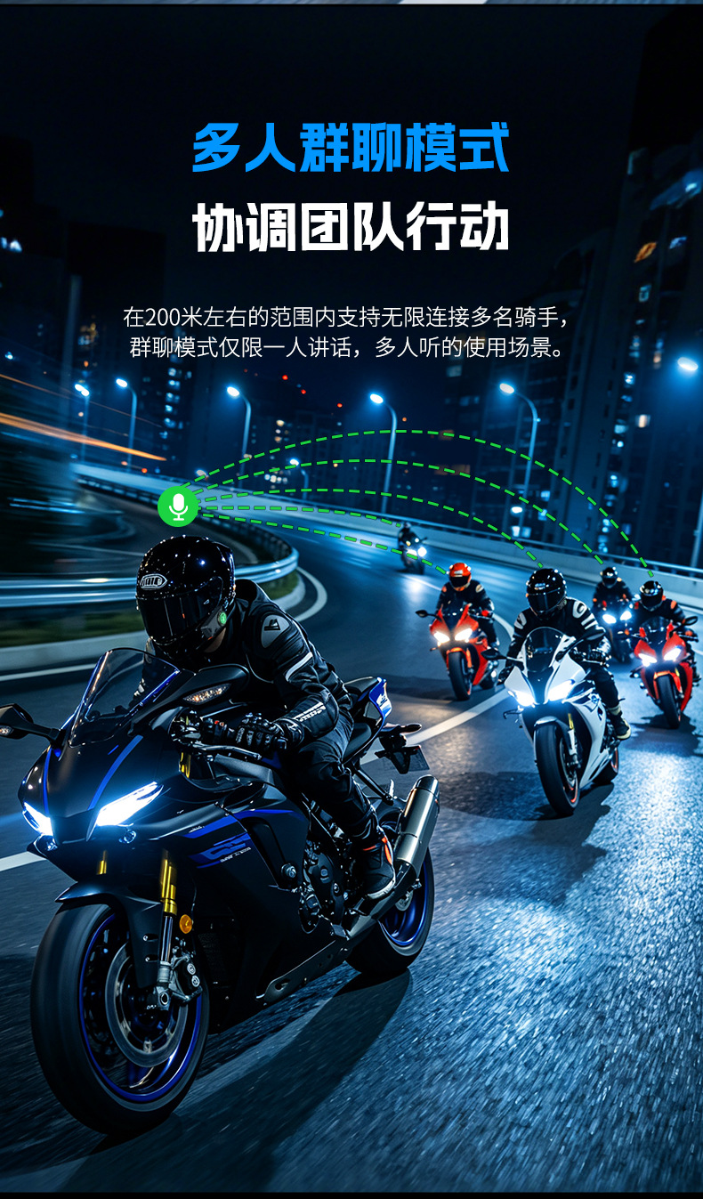 New Cross-Border Model Launches: Motorcycle Dual-Intercom Waterproof Noise-Canceling Helmet Bluetooth Headset with Soft and Hard Cable Options