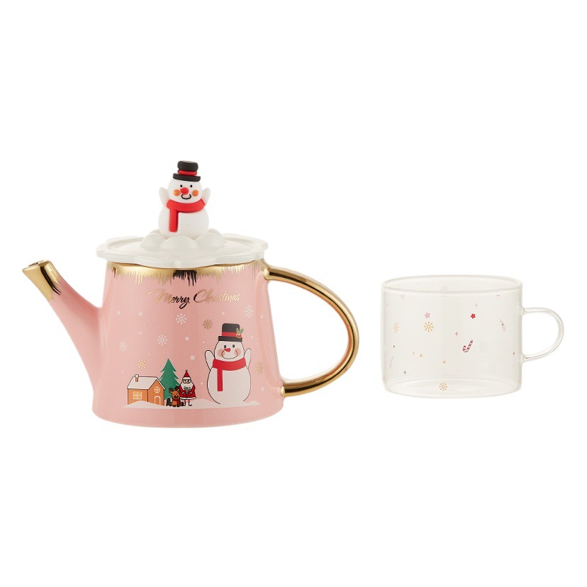Creativo lindo dibujos animados muñeco de nieve regalo de Navidad Taza de cerámica juego de té de Navidad traje regalo