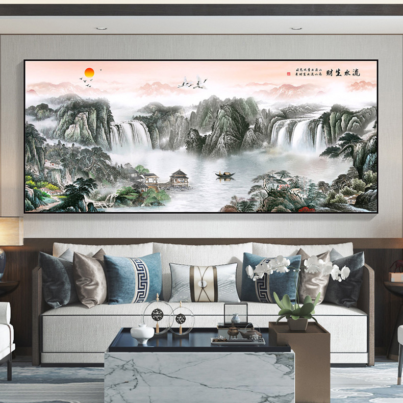 新中式客厅装饰画中国风沙发背景墙挂画字画办公室山水画茶室壁画-阿里巴巴