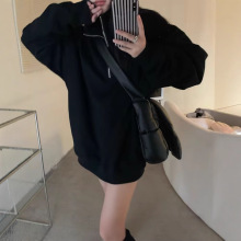 灰色卫衣女秋冬季2024新款慵懒风POLO宽松中长款上衣服ins潮外套