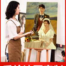 定 制油画人像真人肖像纯手绘风景宠物客厅挂画情侣婚纱照装饰画