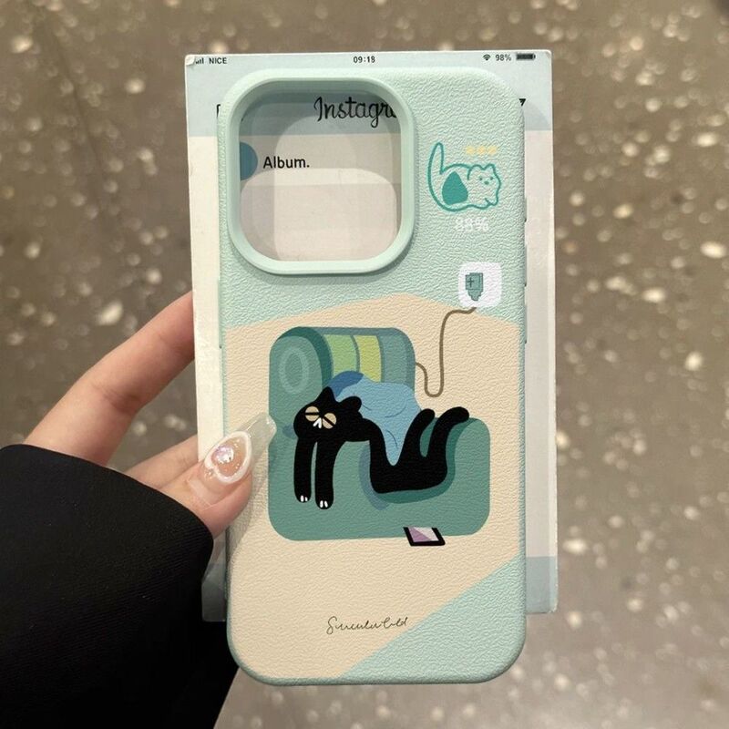 Soft Little Black Cat Suitable for iPhone 17 Apple Full-Cover 15 Phone Case 16 Cartoon 14/13/12 Creative