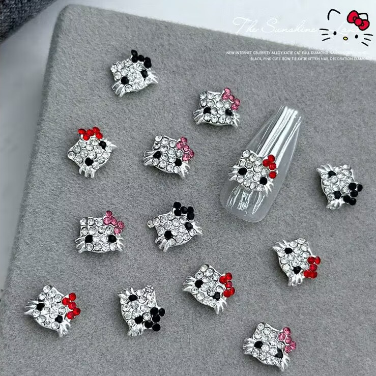 跨境美甲饰品日系卡通凯蒂猫合金系满钻可爱合金猫咪diy指甲钻饰|undefined