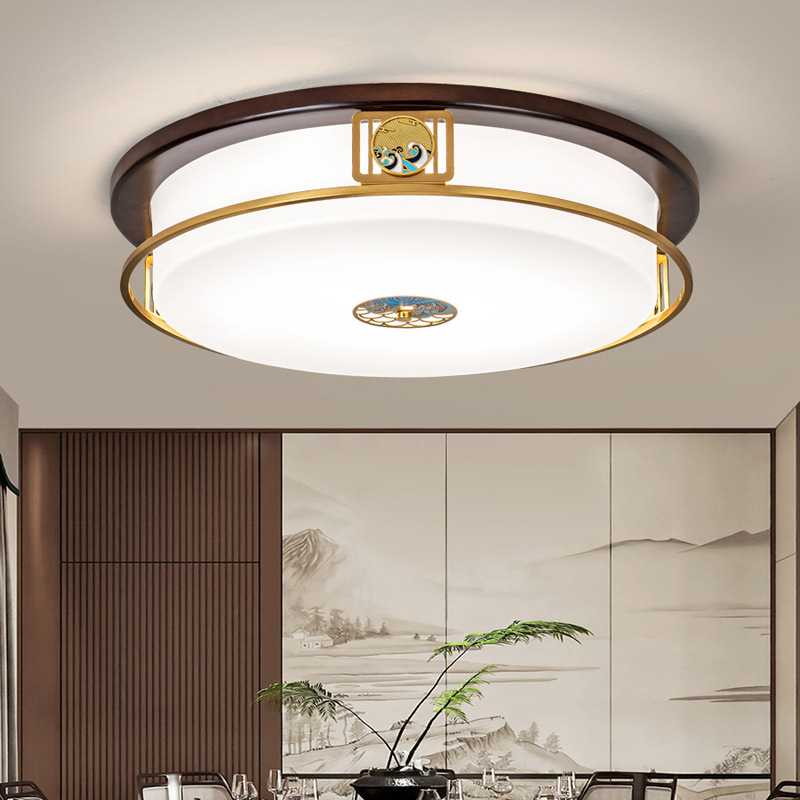 Nueva luz china de techo de protección de ojos de espectro completo de madera maciza de estilo chino luz de techo de sala de estar retro luz Zhongshan 667L