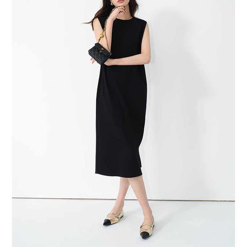 Ready Stock Manufacturer Wholesale Minimalist and Good Texture Triacetate Sleeveless J Classic Little Black Dress Loose Straight Dress for Women