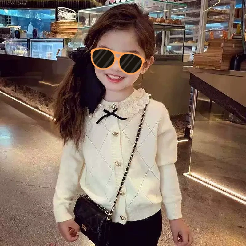 Свитер для девочек Свитер для девочек Кардиган для девочек Весна и Осень 2025 Новый ребенок Иностранные куртки Детская корейская одежда