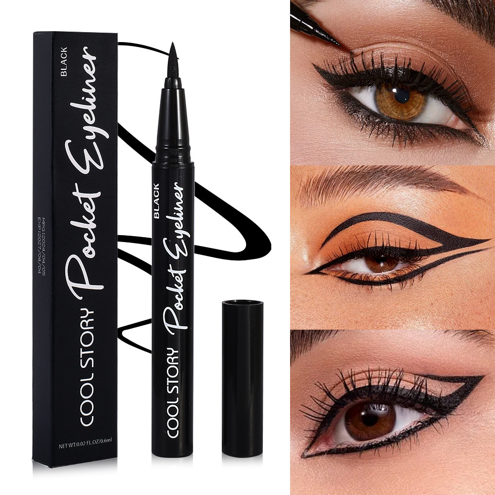 Cool story Pocket Eyeliner Lápiz delineador de ojos líquido de secado rápido de larga duración y fácil de colorear Maquillaje perezoso transfronterizo