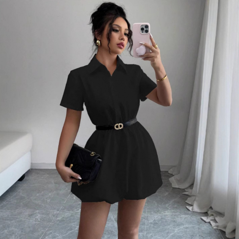 Summer Wear 2025 New Women's French Design Niche Hepburn Style Petite Polo Shirt Black Dress