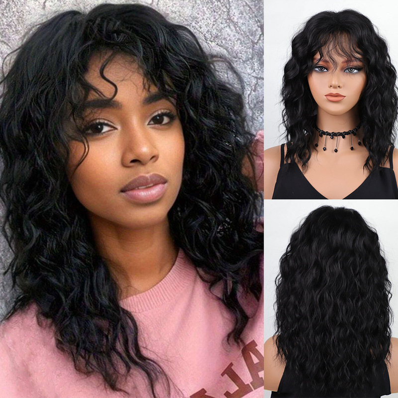 Wigs Europe and the United States cross-border new women's fashion short curly hair water corrugated fluffy chemical fiber wig head cover overseas warehouse hair generation