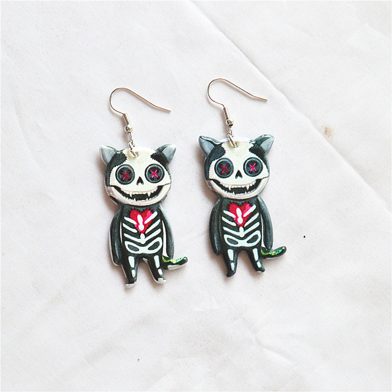 Wholesale Jewelry Funny Cartoon Character Skull Arylic Printing Drop Earrings display picture 1