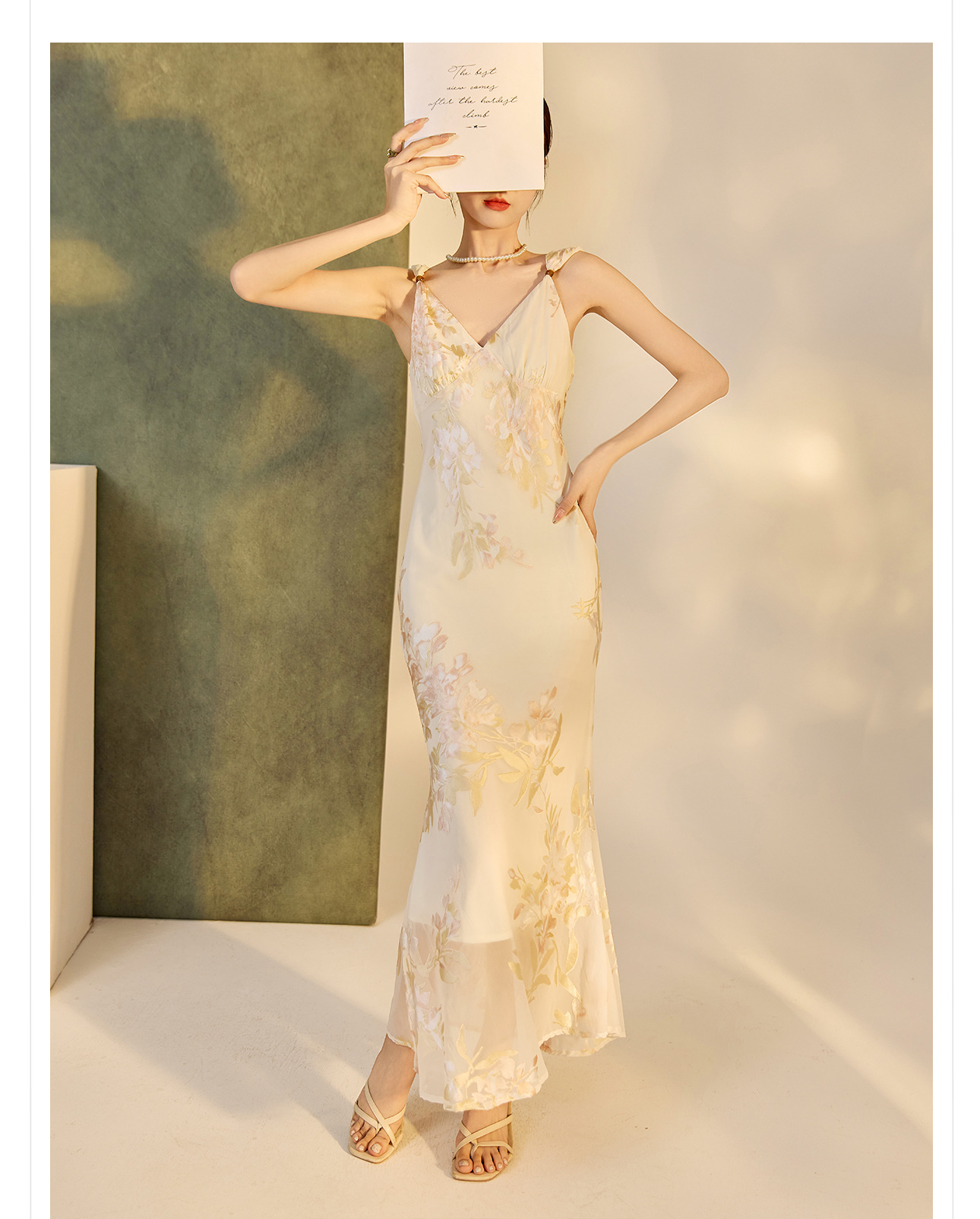 Váy bodycon ôm sát họa tiết phong cách Trung Hoa mùa hè, chất rayon mềm mại — Màu trắng be chi tiết 18