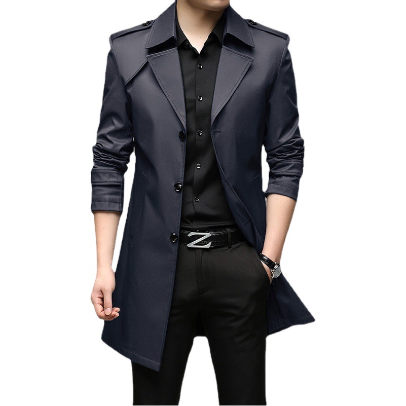 Gabardina de longitud media para hombre, chaqueta informal de negocios para hombre joven, abrigo oversize con cuello vuelto para hombre, corte ajustado, para primavera y otoño.