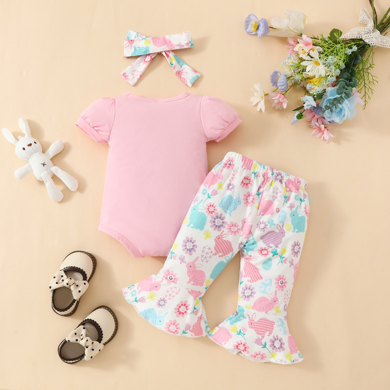 Easter Princess Cute Pastoral Animal Cartoon Flower Cotton Girls Clothing Sets display picture 2