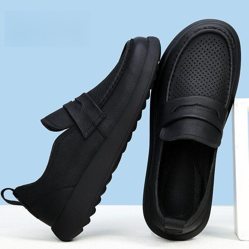 Giày lười nam mùa hè kiểu Anh, da lộn đục lỗ, đế bệt, mang êm chân — 2306 kaki rỗng, 2306 rỗng màu đen chi tiết 7