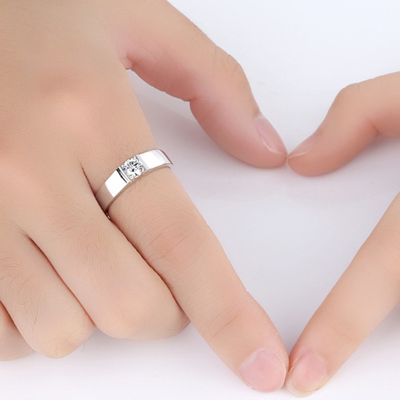 Classic Diamond Encrusted Four Prong Engagement Couple Ring Set_voghion.com