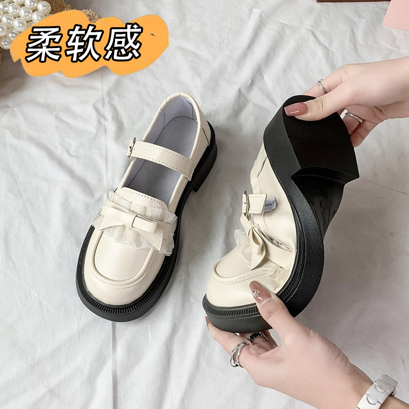 2022 nuevos zapatos japoneses Lolita JK de corte bajo Mary Jane Zapatos simples de cuero blanco con suela gruesa para mujer