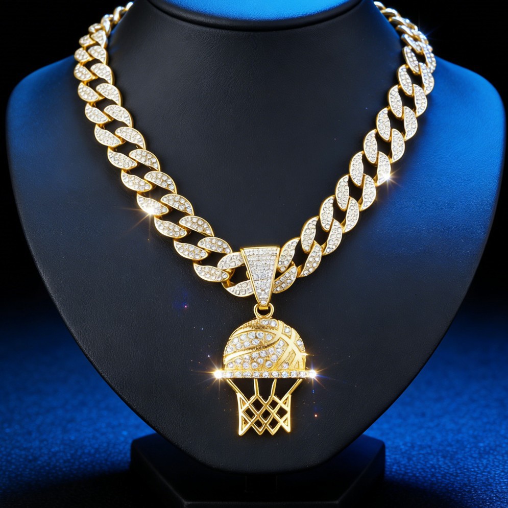 Europa y América de moda transfronteriza diamante hermoso colgante de baloncesto marco hueco Europa y América creativa joyería de moda deportiva