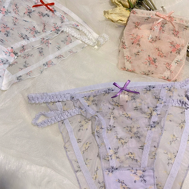 Японские милые кружевные штаны, sexy дышащие брюки, цветочный принт