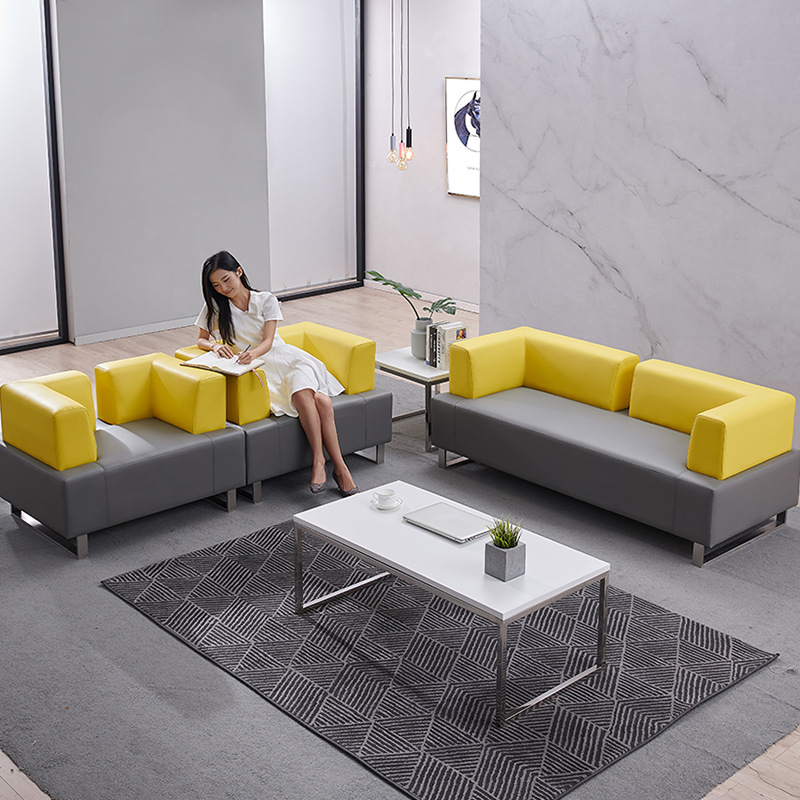 Sofá de oficina casual combinación de mesa de té sala de estar sala de recepción sala de estar sofá de cuero combinación de sofá de tres personas
